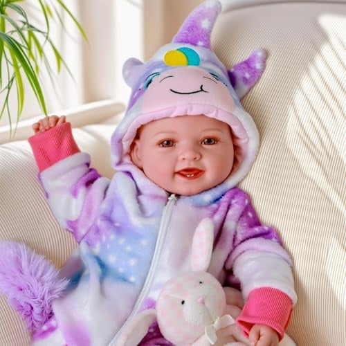 BABESIDE Babypuppe 43cm /17inch - Puppe mit Schnuller und Flasche - Babypuppen wie echt Puppe ab 3 Jahre,Einhorn-Kleidung