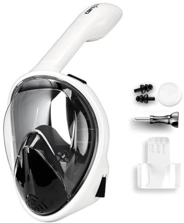 SRKATI Máscara de Snorkel Máscara de Buceo de Cara Completa, Gafas antivaho con Soporte para cámara, esnórquel de visión Amplia subacuático(White Black,S/M)
