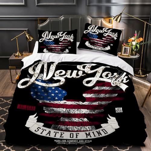 RFFLUX 3D New York Housse de Couette 200x200 cm 2 Personne 3 Pièces Microfibre Ultra Doux New York Parure de Lit avec Fermeture éclair avec 2 Taies d'Oreillers 65x65 cm（Style 29-5）