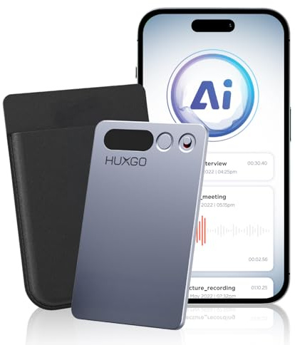 HUXGO® Slim AI Voice Recorder, 64GB Mini Diktiergerät, 35H Akku | KI-Transkription via App, One-Touch Aufnahme | Für Meetings, Interviews & Vorlesungen