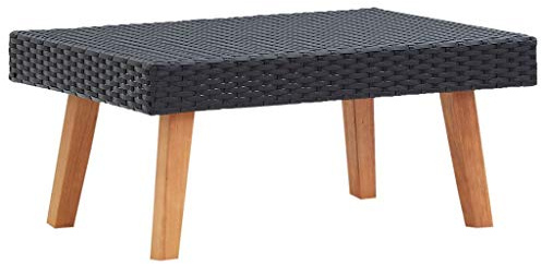 Mandloder Garten-Couchtisch Poly Rattan Schwarz, 70x50x33cm, wetterfestes PE-Rattan, pulverbeschichteter Stahlrahmen, Holzbeine, für Terrasse, Balkon, Pool, Gartenmöbel
