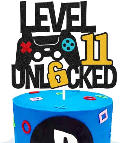 Bubaxuce Level 11 Freigeschaltete Kuchen Topper Spiel Controller 11s Kuchen Dekoration Glücklichen 11 Geburtstag Kuchen Deko Video Spielen Film Thema Männer Frauen