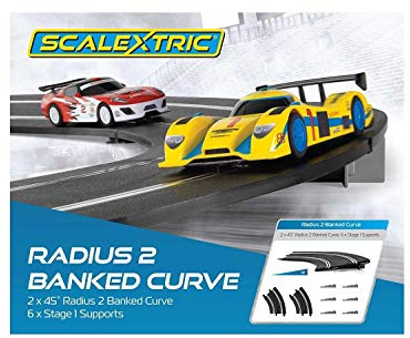 Scalextric C8296 Banked Curve Radius 2 45 degree 1:32 Scale Accessory | 1:32 Scale Extension for Slot Car Set, Racing Gift Ideas for Adults & Kids, Racing Game Accessories