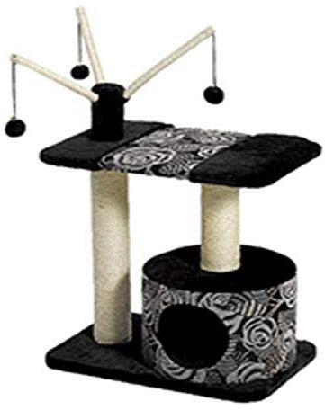 MidWest Homes for Pets Cat Tree, InchCarnival Inch Cat Furniture, 3-Tier Cat Activity Tree w/ Sisal Wrapped Support Scratching Posts and Dangle Play Balls, Black / White Floral, Medium Cat Tree