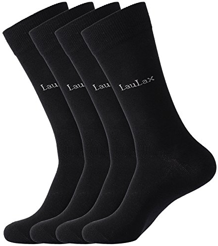 Laulax 4 Pairs Finest Combed Cotton Smooth Seamless Toe Dress Socks, Gift set, Black, Size UK 9-11 / Europe 43-46