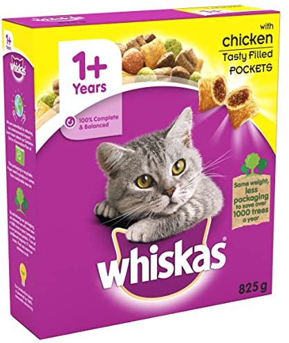 Whiskas 1+ - Dry Cat Food for Adult Cats - with Chicken - 825 g