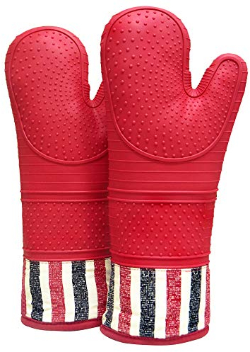 RED LMLDETA Heat Resistant 550 Degree Oven mitt, Silicone Oven Hot Mitts - 1 Pair, Extra Long Professional Baking Oven Gloves - Food Safe,Pot Holders Cooking,Grilling,Kitchen (red Mittens)