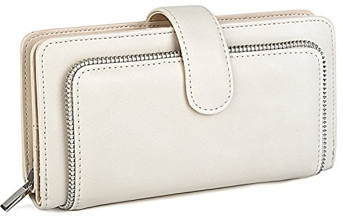 UTO Damen PU Leder Geldbörse Gross Capacity 15 Karte Slots Smartphone Halter mit Schnappen Closure Cream2