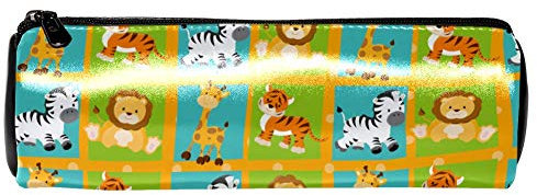 EZIOLY Cartoon Löwe Giraffe Tiger Zebra Leder Stifteetui Münze Geldbörse Kosmetik Make-up Tasche für Schule Arbeit Büro