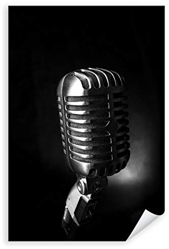 Postereck - 3424 - Mikrofon, Musik Retro Bühne Rock n Roll SW - Wandposter Fotoposter Bilder Wandbild Wandbilder - Poster - 4:3-40,0 cm x 30,0 cm