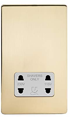 Soho Lighting Brushed Brass Gold Shaver Socket 230/115V Plate White Insert Screwless - for Bathroom