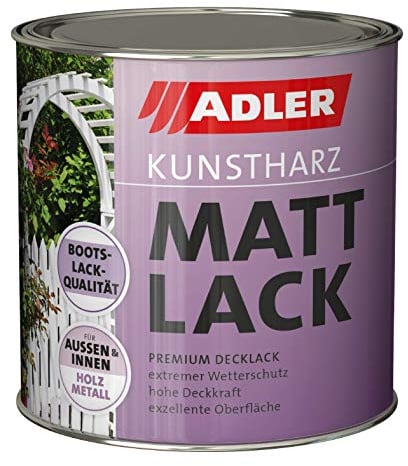 ADLER Kunstharz Mattlack Weiß, Weiß 2,5 L - Lack matt, geruchsarm gute Wetterbeständigkeit und hohe Deckkraft - Kunstharzlack in Bootslack Qualität