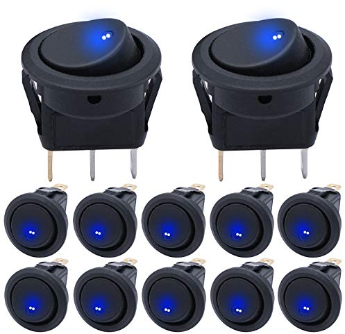 mxuteuk 12 pezzi 12V 20A interruttore LED a levetta circolare luce blu camion per auto marine rocker SPST interruttore di controllo KCD2-102N-BU