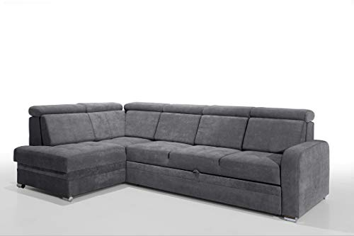 Robin Glen Ecksofa mit Schlaffunktion Bettkasten Kopfstützen Abnehmbare Rückenkissen Sofa L-Form Schlafsofa Freistehende Eckcouch Schlafcouch Wohnzimmermöbel Wohnlandschaft Anthracite