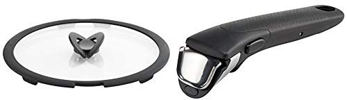 Lagostina Ingenio Induction Coperchio in Vetro, Nero/Trasparente, 28 cm & Ingenio Induction Manico, Removibile, Nero/Grigio, Unico