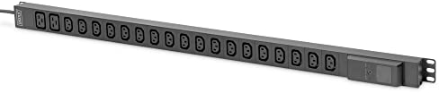 DIGITUS Steckdosenleiste - 20 Abgriffe - Vertikale Montage - Ampere-Meter - 18 x C13 & 2 x C19-4.000 W / 250 V AC / 16 A, DN-95622, Grau