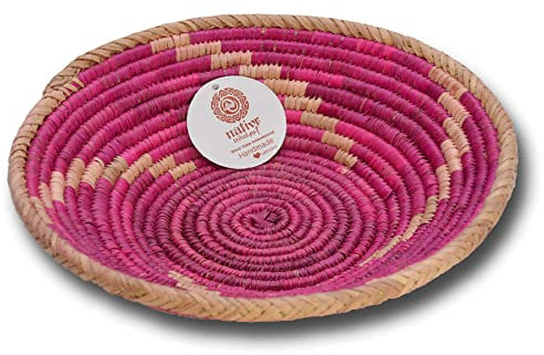 WEIDENPROFI TribalArt Schüssel rund, bunte Schale im Bohemian-Chic, Obstschale, Handarbeit Dekoschale Ø ca. 20-28 cm - Farbe: Pink