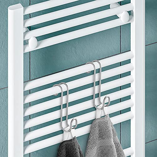 Inbagno Appendini per termoarredo Bagno – Set 2 Pezzi in Acciaio, L 3,6 x H 14,5 cm, Ideali per scaldasalviette e cabine Doccia