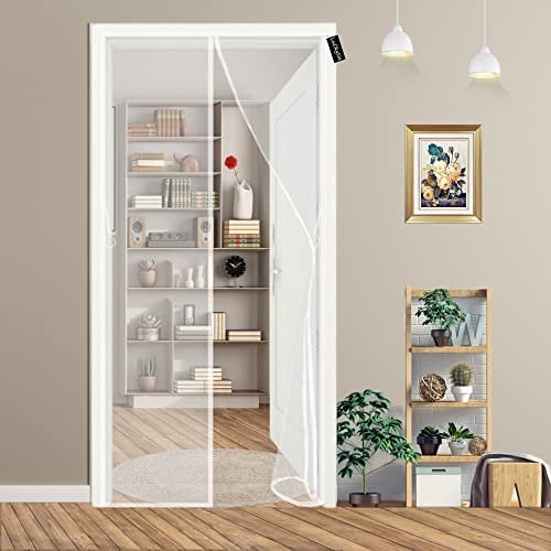 Magnetic Fly Screen Door 180x200cm(71x79inch) Magnets Heavy Duty Mesh Curtain - with Full Frame Tape - for Balcony/French/Sliding Glass Door White