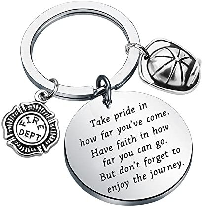 FUSTMW Feuerwehrmann Geschenke Schlüsselanhänger Feuerwehrmann Geschenke Feuerwehrmann Abschlussgeschenke Take Pride in How Far You Have Come, silber, Standard
