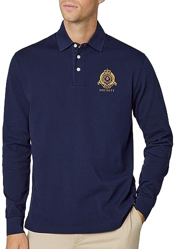 Hackett London Herren Heritage Logo Rugby Polohemd, blau (Marineblau), XXL