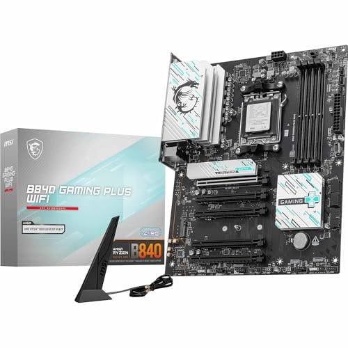 MSI B840 GAMING PLUS WIFI Motherboard, ATX - Supports AMD Ryzen 9000/8000 / 7000 Processors, AM5 - DDR5 Memory Boost 8000+ MT/s (OC), PCIe 4.0 x16, M.2 Gen4, Wi-Fi 7, 2.5G LAN