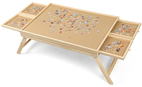Ruication Jigsaw Puzzle Table 1000 Pieces Wooden Puzzle Board With Leg Smooth Fiberboard Work Surface Puzzle Plateau 4 Sliding Drawers Storage System For Adults Kids Children Boy Girl Gift