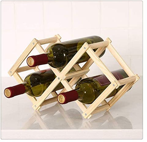 Weinregal, rotes Holzregal, 3 Flaschenhalter, Bar-Ausstellungsregal, zusammenklappbares Holzregal, Getränkeflaschenhalter (Farbe: Grauer Wolf) Made in China