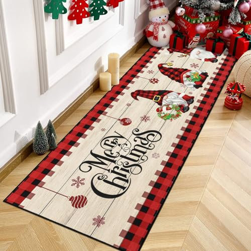 Enyhom Weihnachts Läufer Flur Teppich, 80 x 200 cm Lang Korridor Teppichmatte Waschbare Weihnachts Willkommens Fußmatten Hochwertig rutschfest Flur Eingangsbereich für Küchen Wohnzimmer Schlafzimmer