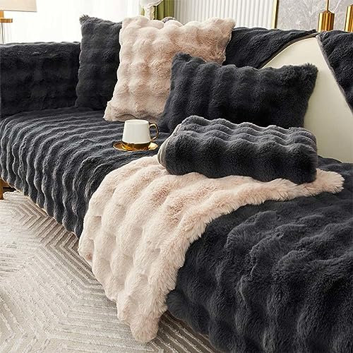Racib Sofa Überzug Samt Ecksofa L Form, Sofabezug Sofabezug rutschfest Plüsch, Couch Überzug u Form Sofaüberwurf rutschfest, Sofaschoner Hund Sofadecken Für Sitzfläche,T-90x210cm