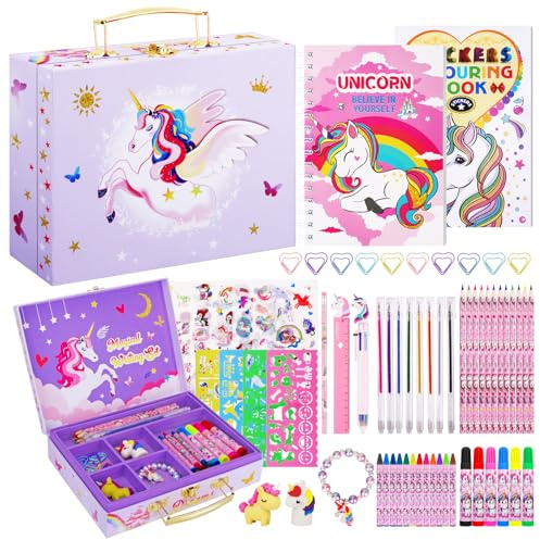 TCJJ Unicorn Painting Set,66 Stück Einhorn-Malset für Kinder,Malset Mädchen 4-12 Jahre mit Einhorn-Aufbewahrungsbox,Malkoffer für Kinder Mit Einhorn-Malbuch, Einhorn Geschenke für Mädchen