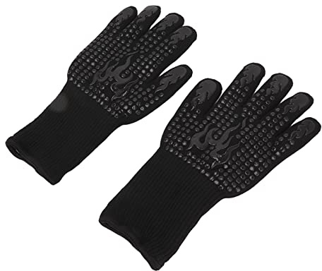 Hitzebeständige Grillhandschuhe, Professionelle Hitzebeständige Handschuhe für Sublimationshandschuhe, Handschuhe, Rutschfeste Silikon-Ofenhandschuhe, Lange Küchenhandschuhe(Freie Größe Schwarz)