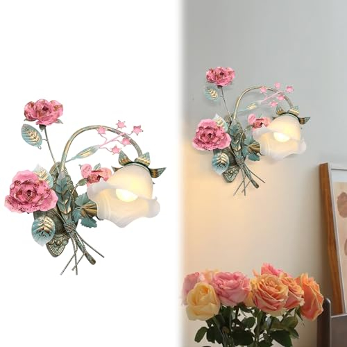 KISFWIU Wandleuchten für den Innenbereich, industriell mit metallischem Glas, weißer Lampenschirm, Wandleuchte, geeignet für Schlafzimmer, Wohnzimmer, Wohnzimmer (Warm Light A)