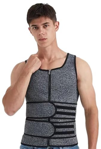 SUIUOI Body Shaperwear, maglietta da uomo, in neoprene, per il fitness, per la pancia, con effetto sauna, in neoprene, grigio XH, S