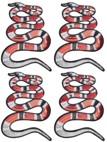 INFUNLY 4pcs Snake Patch Sequin Iron On Large Snake Sequin Appliques Sparkle Embroidered Patches Fabric Applique for Clothing Jeans Jackets T-Shirts Handbag Hats DIY Patches Accessories