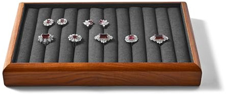 Oirlv Wooden Ring Tray with Velvet Lining Stackable Jewellery Storage Tray for Rings and Earrings