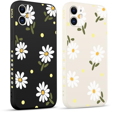 ZhuoFan 2 Pack Daisy Flower Case for Apple iPhone 11 6,1 inches With Print Girls Women Kawaii, Silicone Shockproof Protective Soft TPU Design Aesthetic Floral Pattern Matte Cases, 05