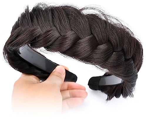 Gledola Wide Messy Braided Headband with Teeth Synthetic Hair Braided Headband High Elasticity Braids Braided Hair Band Hairpiece for Girls Women (Brünette Braun)