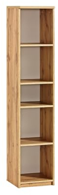 MINIO go for it - Bücherregal 35 cm Breit, Standregal für Wohnzimmer, Büro, Schlafzimmer, Kinderzimmer, Mehrzweckschrank, ARCCA Serie - Bücherregal Weiß/Wotan Eiche - B:35cm x H:171cm x T:36cm