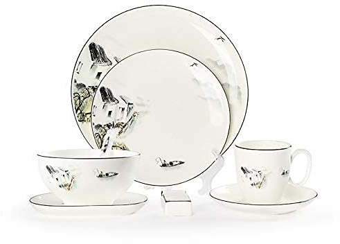 Service de table en porcelaine anglaise, assiettes, tasses et soucoupes en céramique, service de table de style peinture de paysage, service de table de style chinois pour la maison, l'hôtel