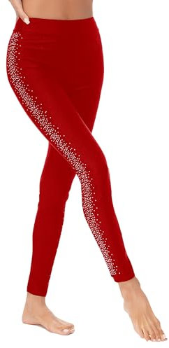 Fldy Damen Eiskunstlauf Leggings Glitzer Rollkunstlauf Hose Mit Strass Stretch Schlittschuh Eislaufen Kleidung Gamaschen Skating Wear Rot S
