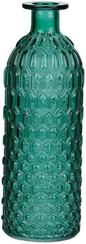 URBNLIVING 25cm Coloured Glass Bottle Vase Honeycomb Design Flowers Holder Home Centrepiece (Turquoise Green)