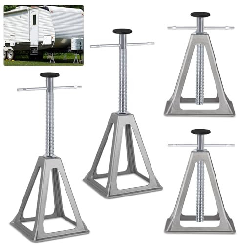 ROSEJANE Alu Stützböcke, Caravan Unterstellbock Silber Anhängern Stützbock Höhenverstellbar Wohnwagen Stützen, Wohnmobil Auto Böcke, bis 1000kg pro Stütze, 4 Stück