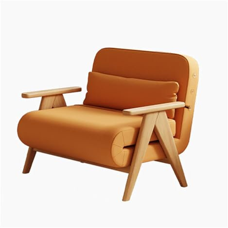 Futon Schlafsofa mit Kissen, zusammenklappbar, Einzel-Couch-Bett, zusammenklappbar in Schlafbett (Orange, Einheitsgröße)