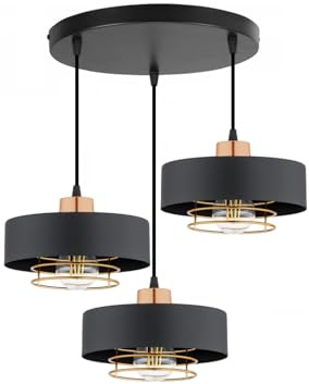KAR LIGHTING Pendelleuchte 3-flammig aus Metall in Schwarz mit Kupfer-Details, höhenverstellbar | E27 Fassung | LED geeignet | Hängelampe für Wohnzimmer, Esszimmer, Küche, Büro oder Schlafzimmer