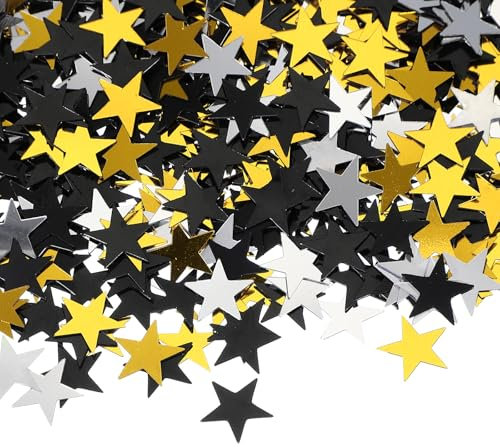 PATIKIL 60g Sternenkonfetti, 0,4 Zoll Glitzerstern Tischkonfetti Funkelnde Metallfoliensterne Paillettenstreusel für Party DIY, Schwarz/Gold/Silber
