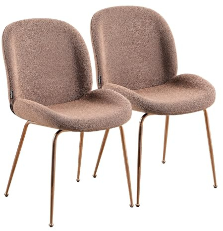 Brigros WeHome - Set Di 2 Sedie Tessuto Bouclè, Sedie Moderne Sala Da Pranzo, Sedie In Tessuto Con Gambe In Metallo, Sedie Imbottite - Shell (Oro Rosa, Marrone)