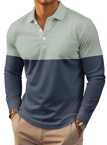 Men's Polo Shirt Long Sleeve Vintage Striped Golf Shirt Lightweight Casual Collared Shirt (UK, Alpha, L, Regular, Regular, #1)