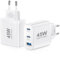 USB C Ladegerät 45W GAN 2er-Pack Netzteil für Samsung Galaxy S25/S24/S23/S22/S21 iPhone 16 15 14 Pro Max 13 12,3 Port Typ C USB Mehrfach PPS Schnellladegerät für Samsung/iPhone/iPad (Weiß)