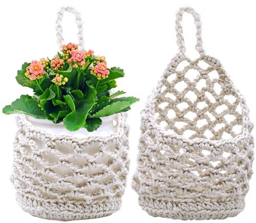 PWGHWG Lot de 2 suspensions en macramé - Style bohème - Décoration esthétique - Convient pour jardin, fenêtre, balcon, salon, chambre à coucher, café
